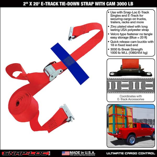Snap-Loc S-Hook Cam Straps (2 Pack) - 1" X 8 Ft, 1500 Lb Break Strength, Made In USA, With Hook & Loop Fastener