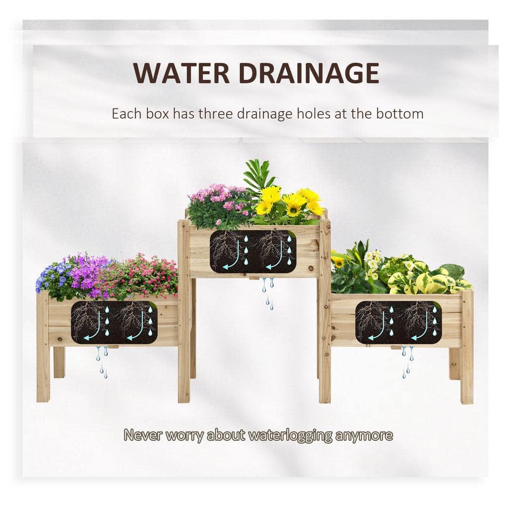 Natural Fir 3-Tier Raised Garden Bed with Planter Boxes