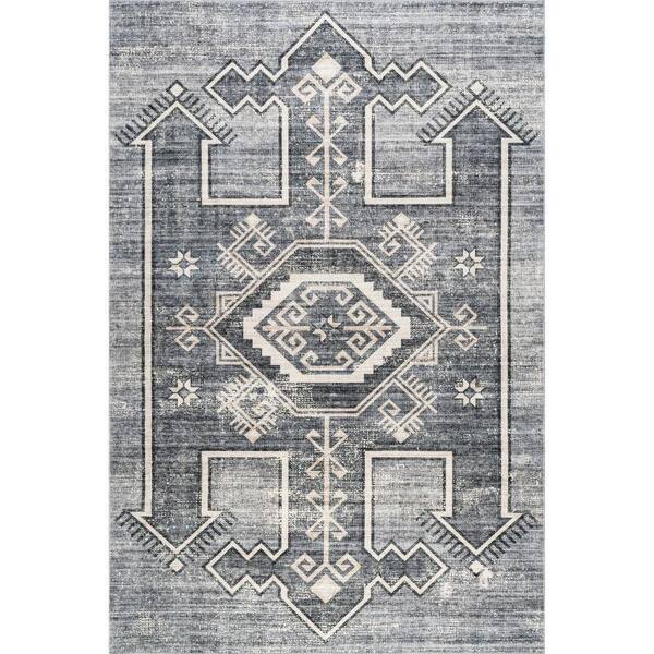 RUGS USA Sagebrush Geometric Machine Washable Gray 6 ft. x 9 ft. Indoor/Outdoor Patio Rug