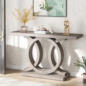 Catalin 55 in. Gray Rectangular Wood Console Table with Geometric Base