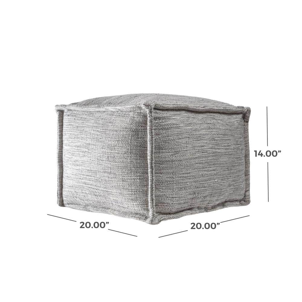 Contemporary Gray Flatwoven Indoor/Outdoor Ottoman Pouf
