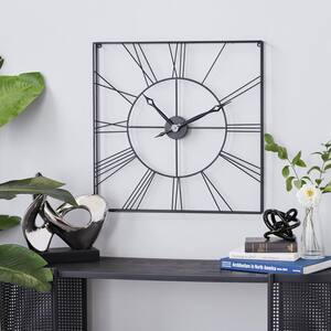 Black Metal Open Frame Square Analog Wall Clock