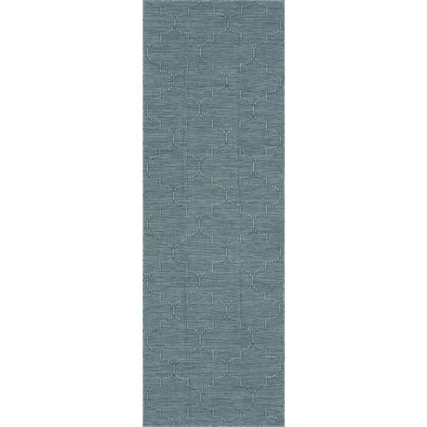 Elyara Trellis Aqua 3 ft. x 8 ft. Outdoor Runner Rug