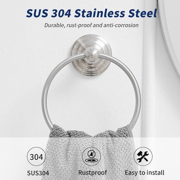 Traditional Wall Mounted Towel Ring Bathroom Accessories Hardware in Brushed Nickel