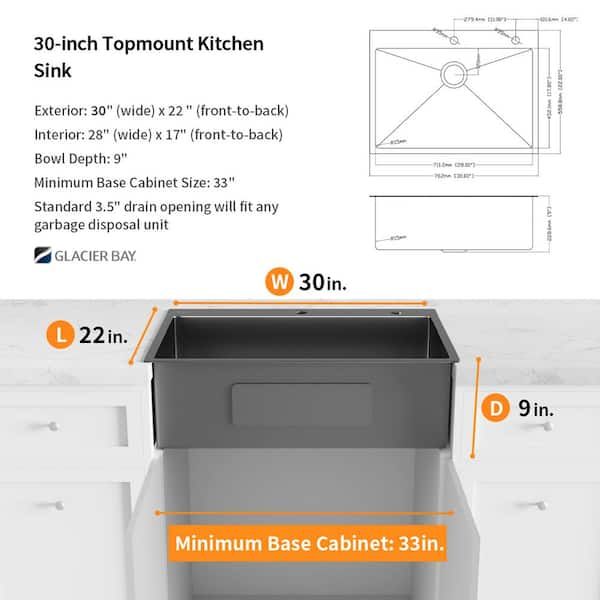 Glacier Bay 17 in. Undermount Gunmetal Black Stainless Steel Single Bowl  Workstation Bar Sink with Black Folding Faucet 4334F-2 - The Home Depot