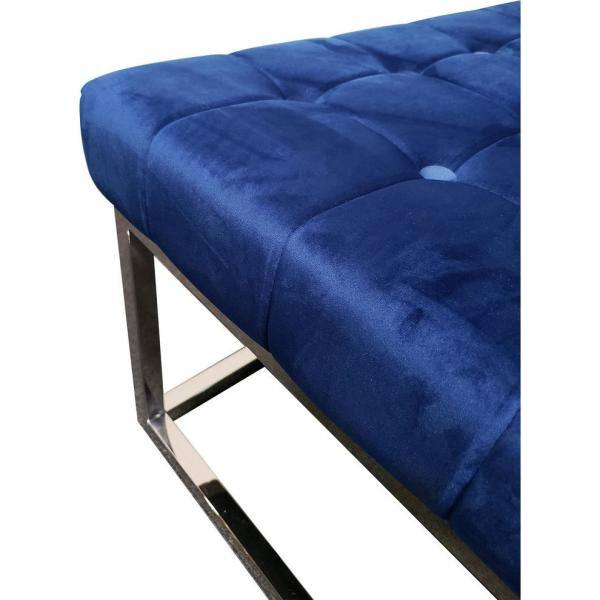 Navy Blue Velvet Tufted Square Ottoman Coffee Table with Silver Base