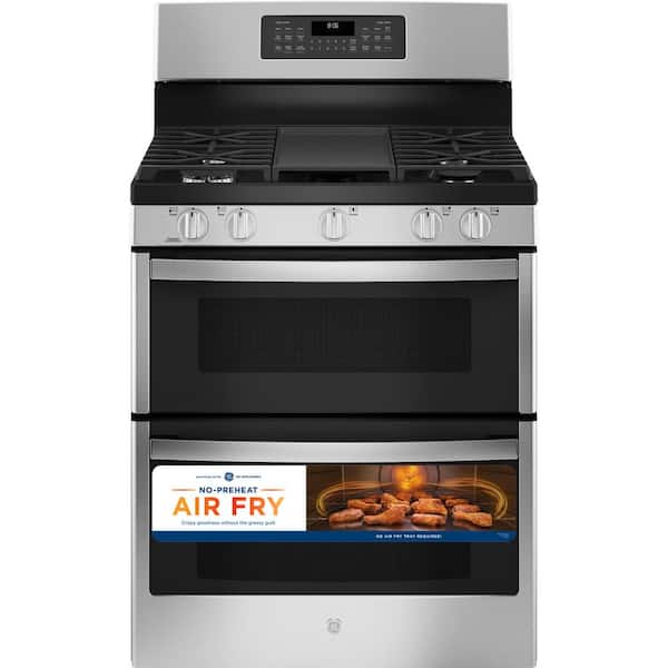 GE 30 in. 6.8 cu. ft. Freestanding Double Oven Gas Range in Stainless Steel with Convection and Air Fry