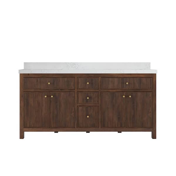 Willow Collections Sonoma Teak 72 in. Double Sink Freestanding Dark Walnut Bath Vanity with Empira White Quartz Top Unassembled