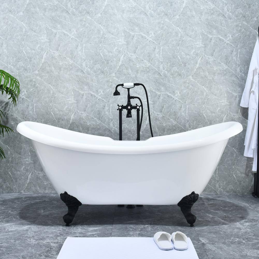Matte Black Vintage Style Freestanding Tub Faucet with Handshower