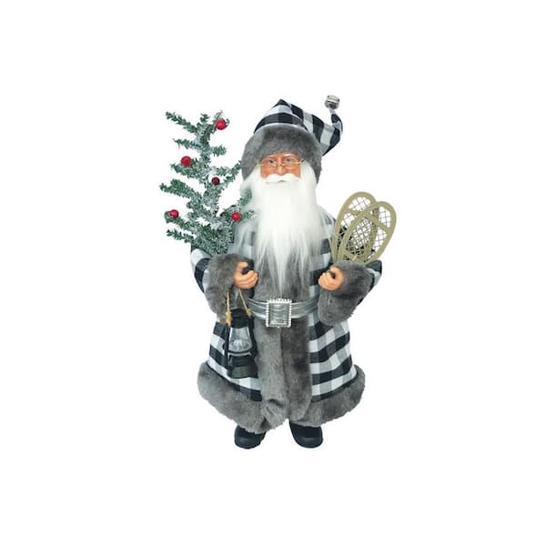 Santa's Workshop 15 in. Black and White Plaid Santa