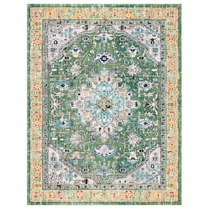Madison Green/Turquoise 10 ft. x 14 ft. Border Geometric Floral Medallion Area Rug