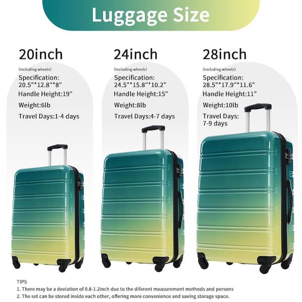 Merax Gradient Design 3 Bags 3-Piece Green, Yellow Expandable ABS