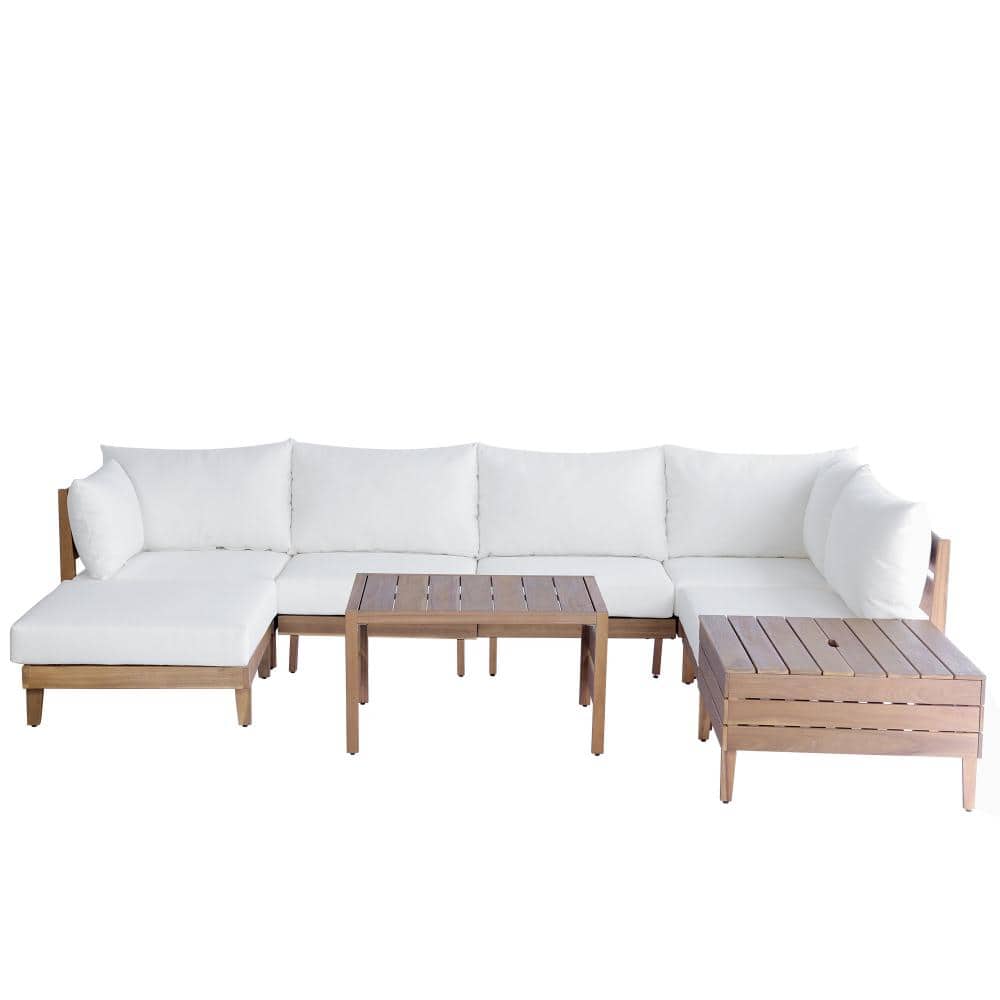 8-Piece Acacia Wood Outdoor Sectional Sofa Set with Storage Tea Table, Coffee Table and Beige Cushions price history on PriceWatchPro