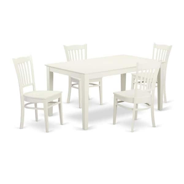 East West Furniture 5-Piece Linen White Finish Solid Wood Top Dining Table with 4 Chairs with Lattice Back