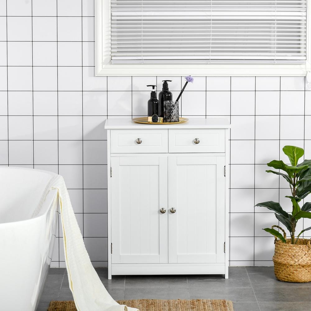 White MDF Freestanding Bathroom Cabinet with Adjustable Shelving