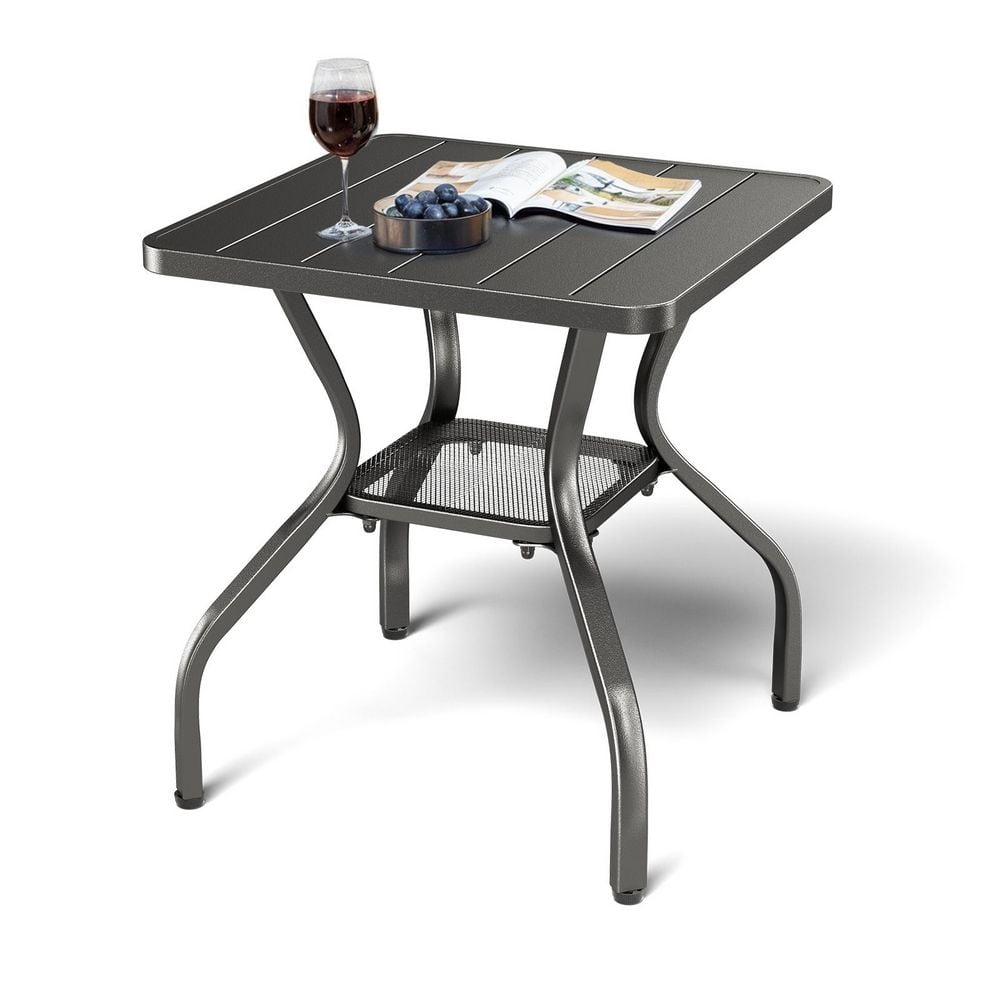 Black Square Metal Outdoor Side Table with Lower Storage Space and Classic Design price history on PriceWatchPro