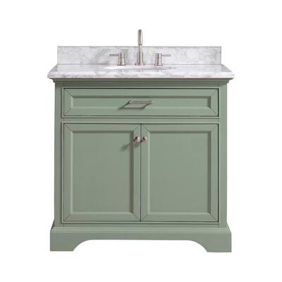 Windlowe 37 in. W x 22 in. D x 35 in. H Bath Vanity in Green with Carrera Marble Vanity Top in White with White Sink