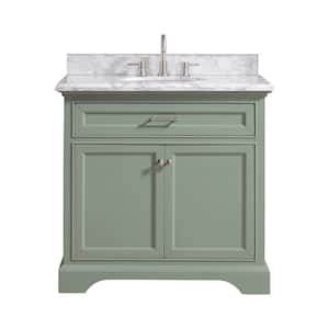 Windlowe 37 in. W x 22 in. D x 35 in. H Bath Vanity in Green with Carrara Marble Vanity Top in White with White Sink