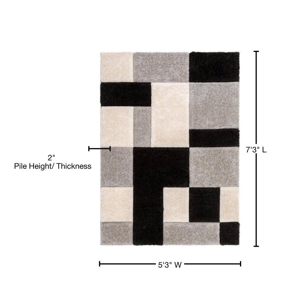 San Francisco Black and Gray Geometric Shag Area Rug 5' x 7'