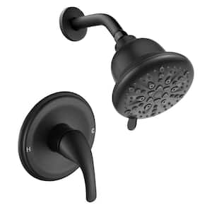 Filtration 7-Spray Patterns with 2.0 GPM 5.12 in. Wall Mount Fixed Shower Head With Valve Included in Matte Black