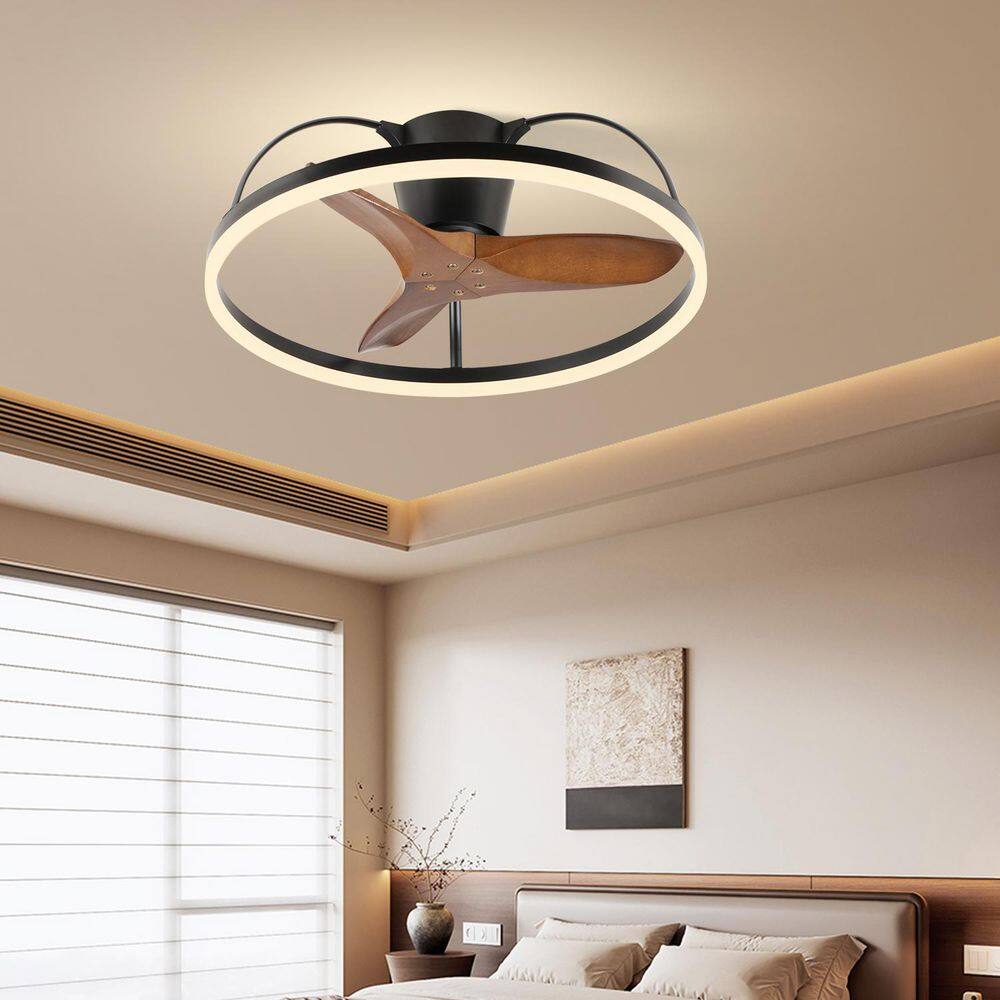 24 in. Low Profile Black Solid Wood Blade Semi-Flush LED Mount Ceiling Fan with Remote Control price history on PriceWatchPro