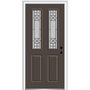30 in. x 80 in. Courtyard Left-Hand 2-Lite Decorative Painted Fiberglass Smooth Prehung Front Door on 4-9/16 in. Frame