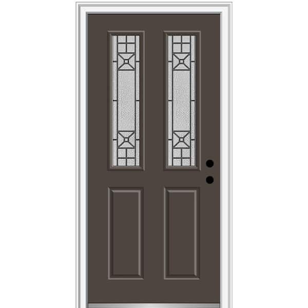 MMI DOOR Courtyard 30 in. x 80 in. Left-Hand 2-Lite Decorative Brown Fiberglass Smooth Prehung Front Door on 4-9/16 in. Frame