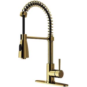 Brant Single Handle Pull-Down Sprayer Kitchen Faucet Set with Deck Plate in Matte Brushed Gold