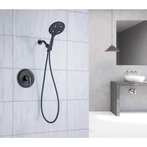 Mondawell 6-Spray Patterns 6 in. Wall Mount Handheld Shower Head with Trim and Valve in Matte Black