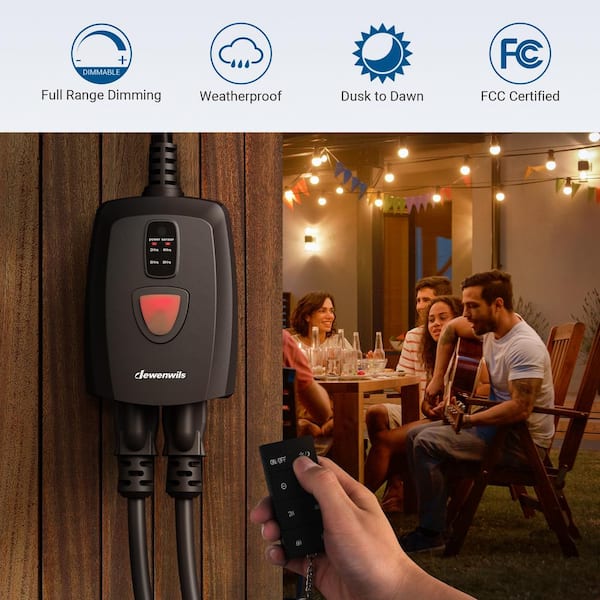 Dusk to Dawn Outdoor Dimmer for String Light with Remote Dimmer Switch, 100 ft. Range, Black