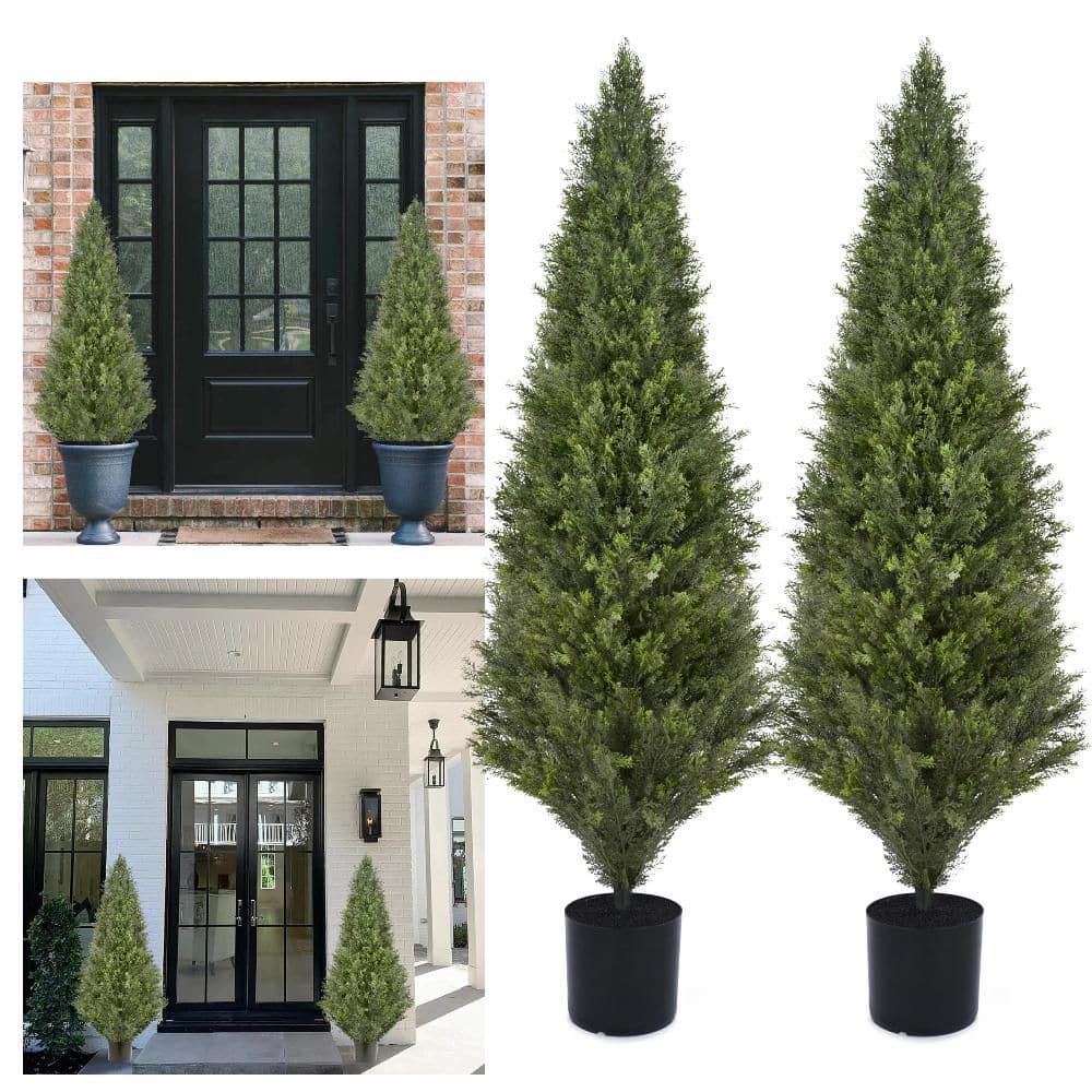 5 ft. Artificial Cedar Tree Faux Boxwood Cedar Tree 2-Trees Realistic Faux 