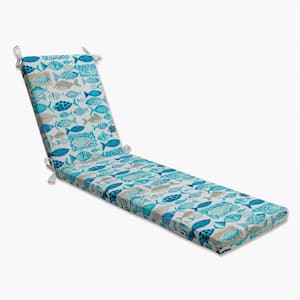 Tropical 23 x 30 Outdoor Chaise Lounge Cushion in Blue/Tan Hooked