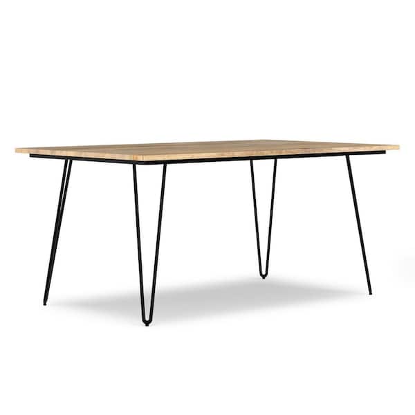 Hunter SOLID MANGO WOOD and Metal 66 in. Rectangle Industrial Dining Table in Natural 4-Legs Seats 6