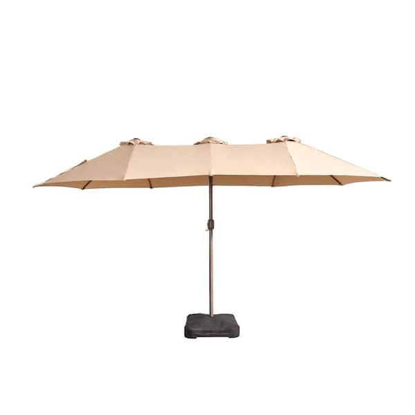 Orchid 14.5 ft. Steel Outdoor Market Patio Umbrella Double Sided Umbrella with Base in Khaki