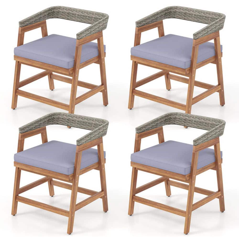 Patio Natural Brown Acacia Wood Outdoor Wicker Dining Chairs Set of 4 with Seat Cushion in Gray price history on PriceWatchPro