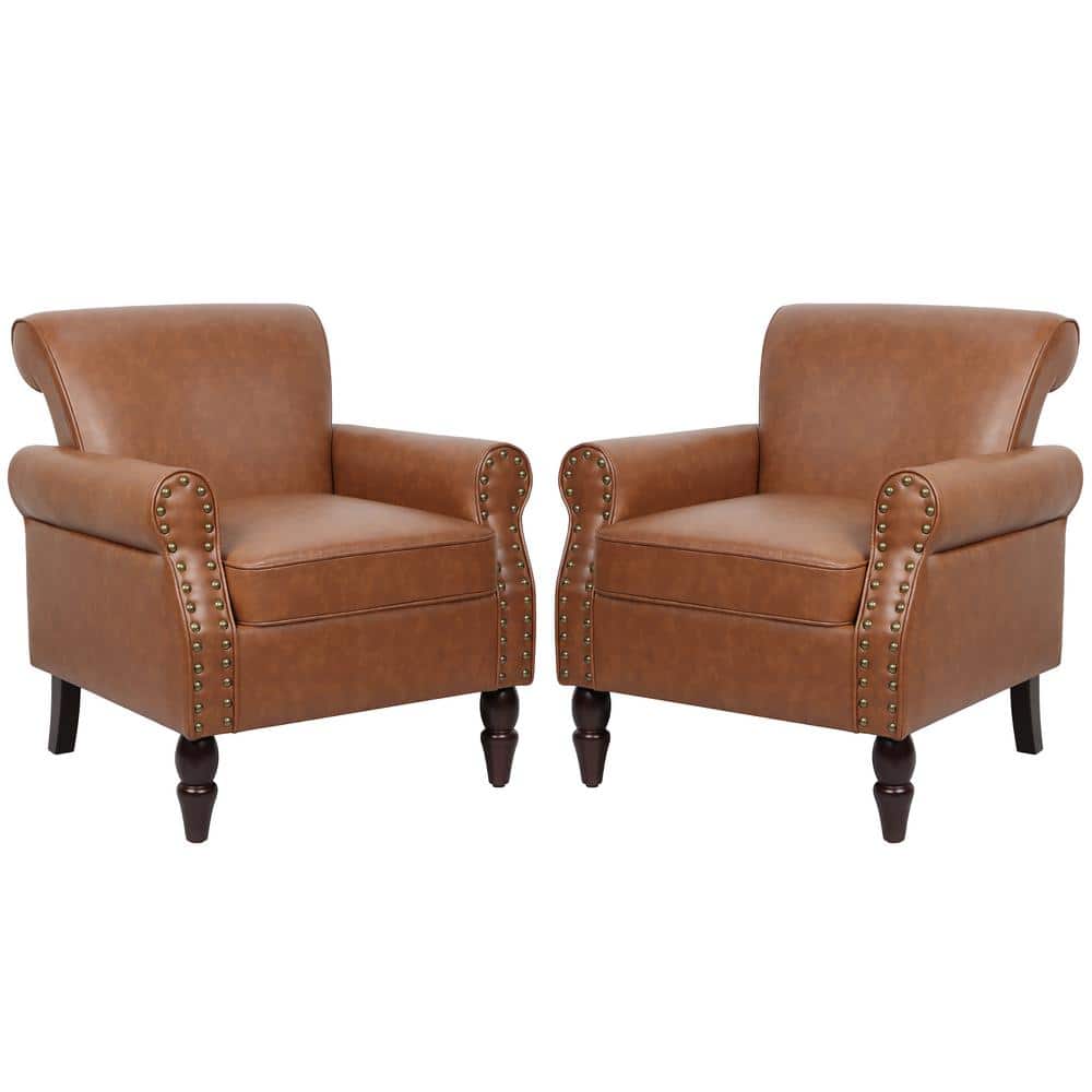 Reviews for Uixe Brown PU Leather Nailhead Trim Upholstered Accent