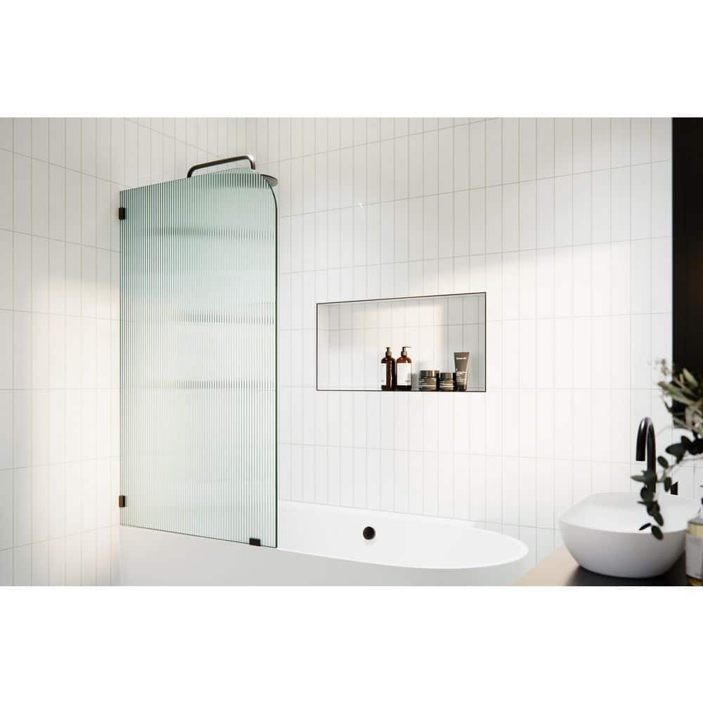 Aurora 58.25 in. Frameless Fluted Glass Bath Panel with Oil Rubbed Bronze Hardware