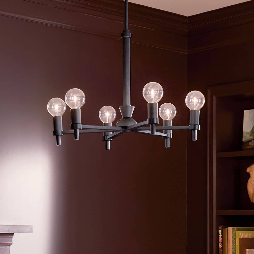 Torvee Geometric 6-Light Medium Chandelier in Black Finish