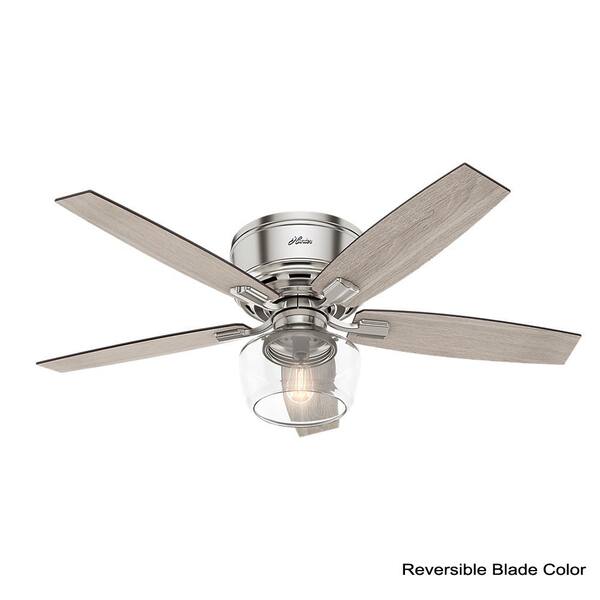 Hunter Bennett 52 In Led Low Profile Brushed Nickel Indoor Ceiling Fan With Light And Remote 53394 The Home Depot - Home Depot Ceiling Fans With Lights Brushed Nickel