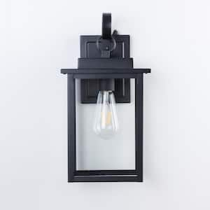 Hawaii 15 in. H 1-Bulb Black Hardwired Outdoor Wall Lantern Sconce with Dusk to Dawn With LED Blube