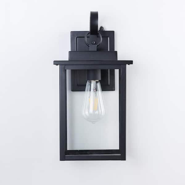 Hawaii 15 in. H 1-Bulb Black Hardwired Outdoor Wall Lantern Sconce with Dusk to Dawn with LED Bulb