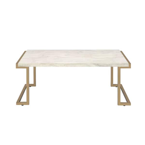 Acme Furniture Boice II 44 in. Faux Marble/Champagne Large Rectangle Wood Coffee Table