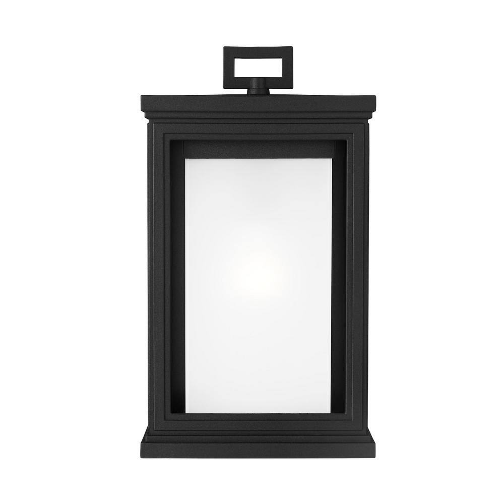 Textured Black Rectangular Lantern Sconce with White Opal Glass