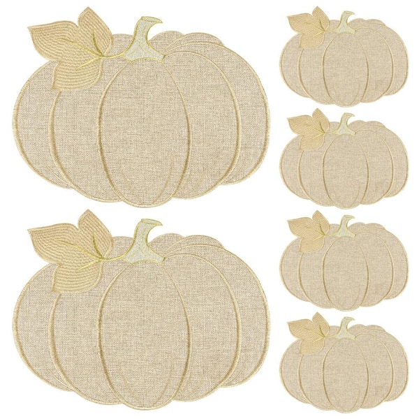 Fall Pumpkin Viscose Fiber Round Placemats for Kitchen Dining Set of 6 in Linen Color