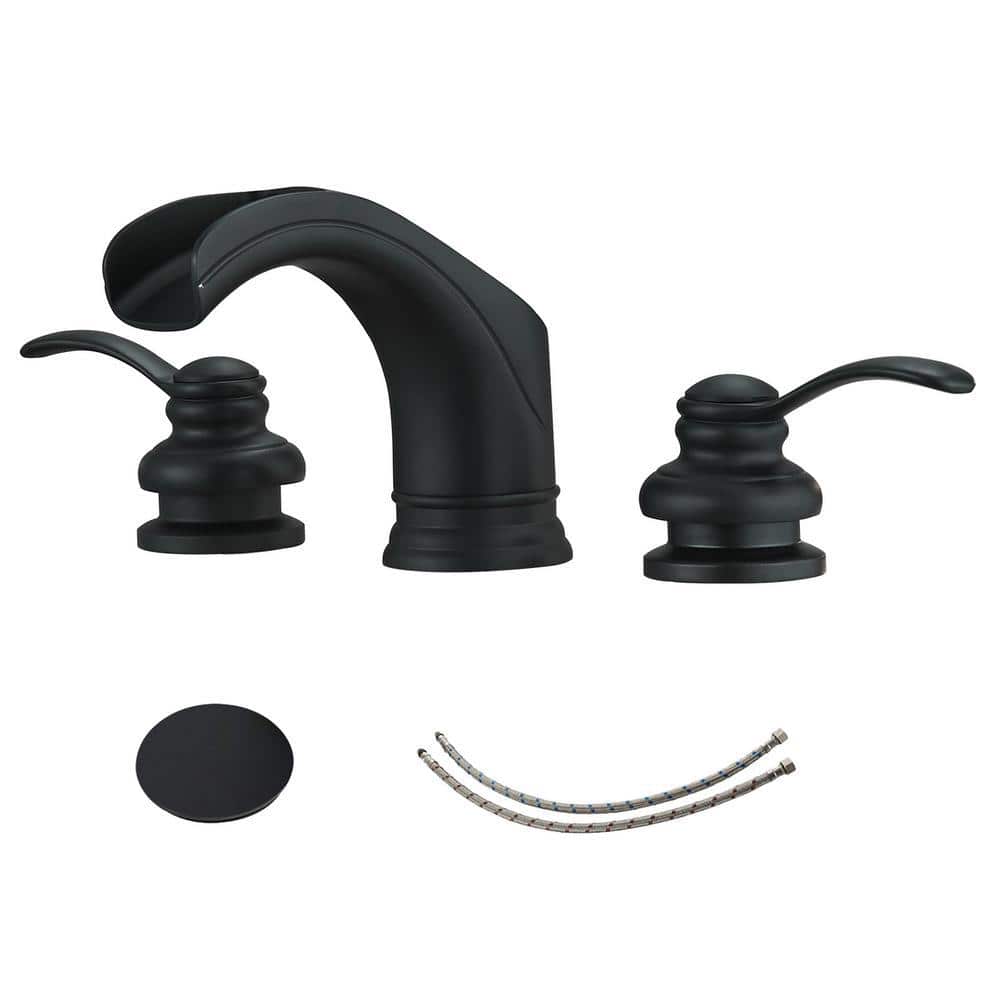 8 in. Waterfall Widespread 2-Handle Bathroom Faucet With Pop-up Drain Assembly in Spot Resist Matte Black price history on PriceWatchPro