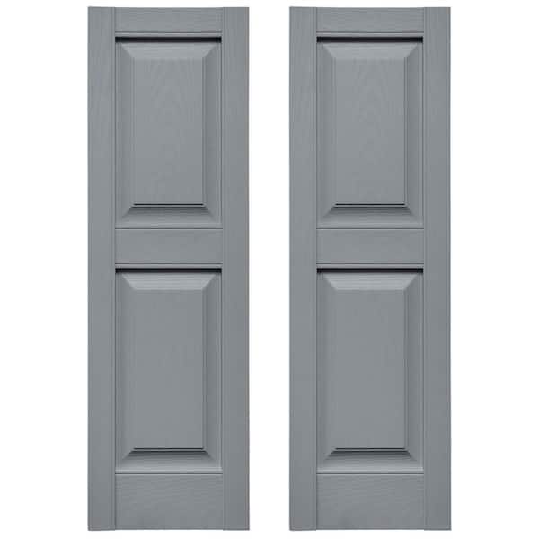 Ekena Millwork Builders Edge 12 in. W x 63 in. H Raised Panel Vinyl Shutters Pair in Platinum