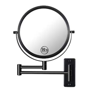 8 in. W x 8 in. H Magnifying Wall Mounted Bathroom Makeup Mirror with Extension Arm in Black