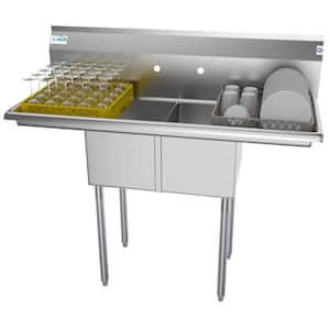 48 in. Freestanding Stainless Steel 2 Compartments Commercial Sink with Drainboard