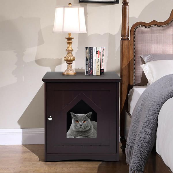 19.5 in. W x 20 in. D x 18.5 in. H MDF Litter Box Cat Enclosure in Brown with Single Door