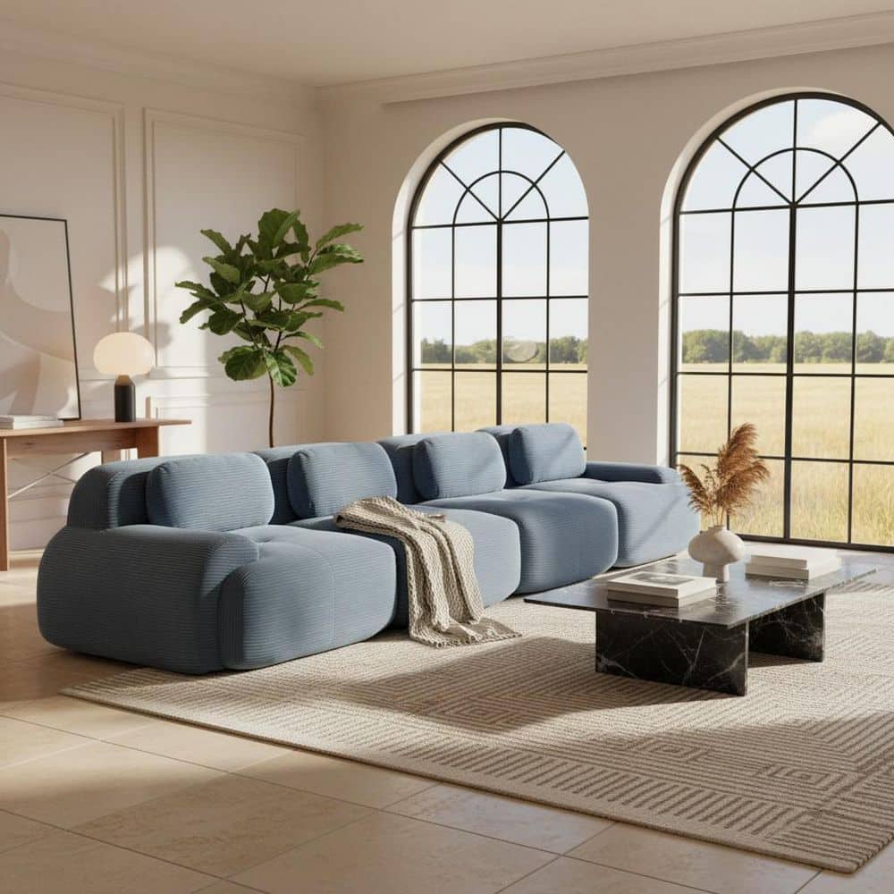 Homy Casa SMZO 152.7 in. Modular Corduroy Sectional Sofa with
